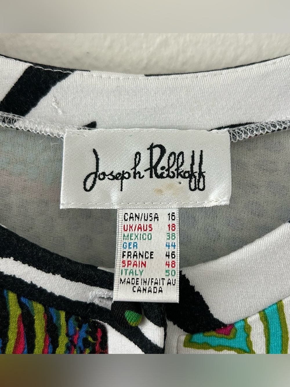 Joseph Ribkoff Womens 16 Button Up Top Blouse Colorful Mixed Print 3/4 Sleeve - Picture 4 of 6